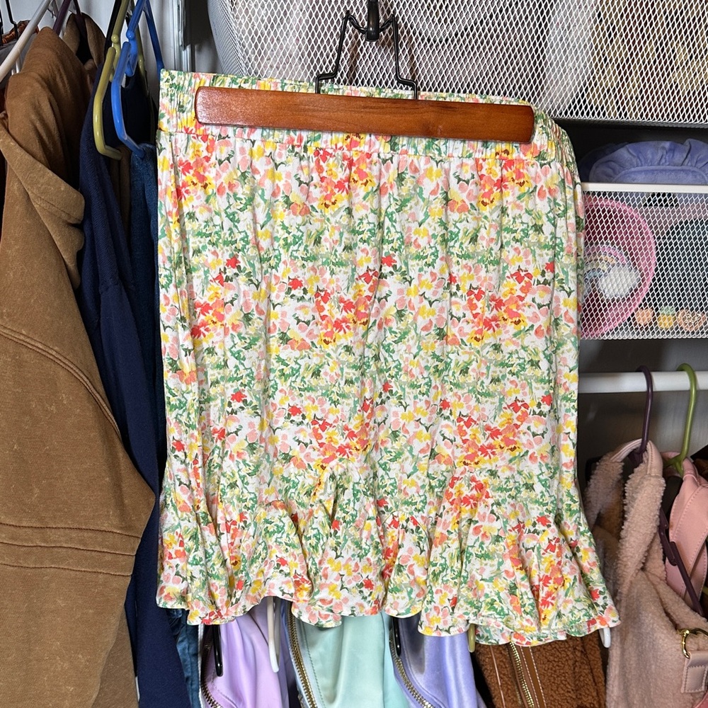 LOFT Floral Mini Skirt with Ruffle Hem